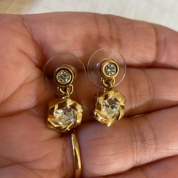 Dior Designer Earrings with Brilliant Stones Pierced Ears - Picture 5 of 7